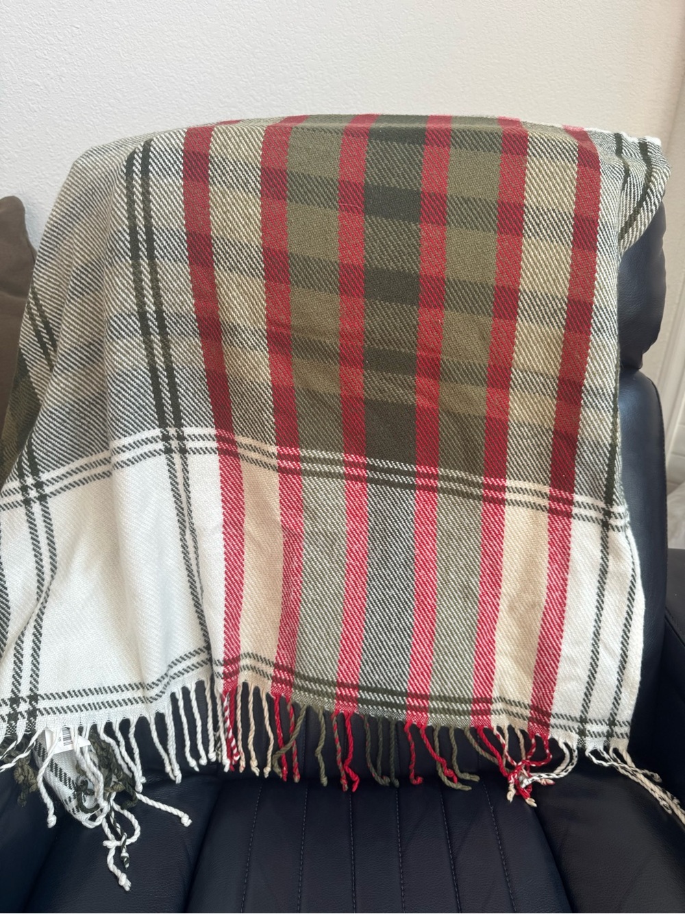 Hearth & Hand with Magnolia Plaid Throw in Olive Green, Red, & Cream - Picture 6 of 10